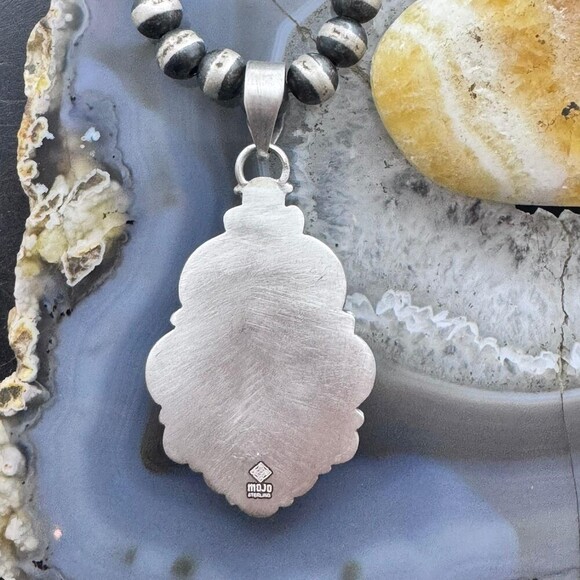 Sterling Southwestern Style Teardrop Petrified Wood Decorated Pendant For Women - Picture 7 of 10